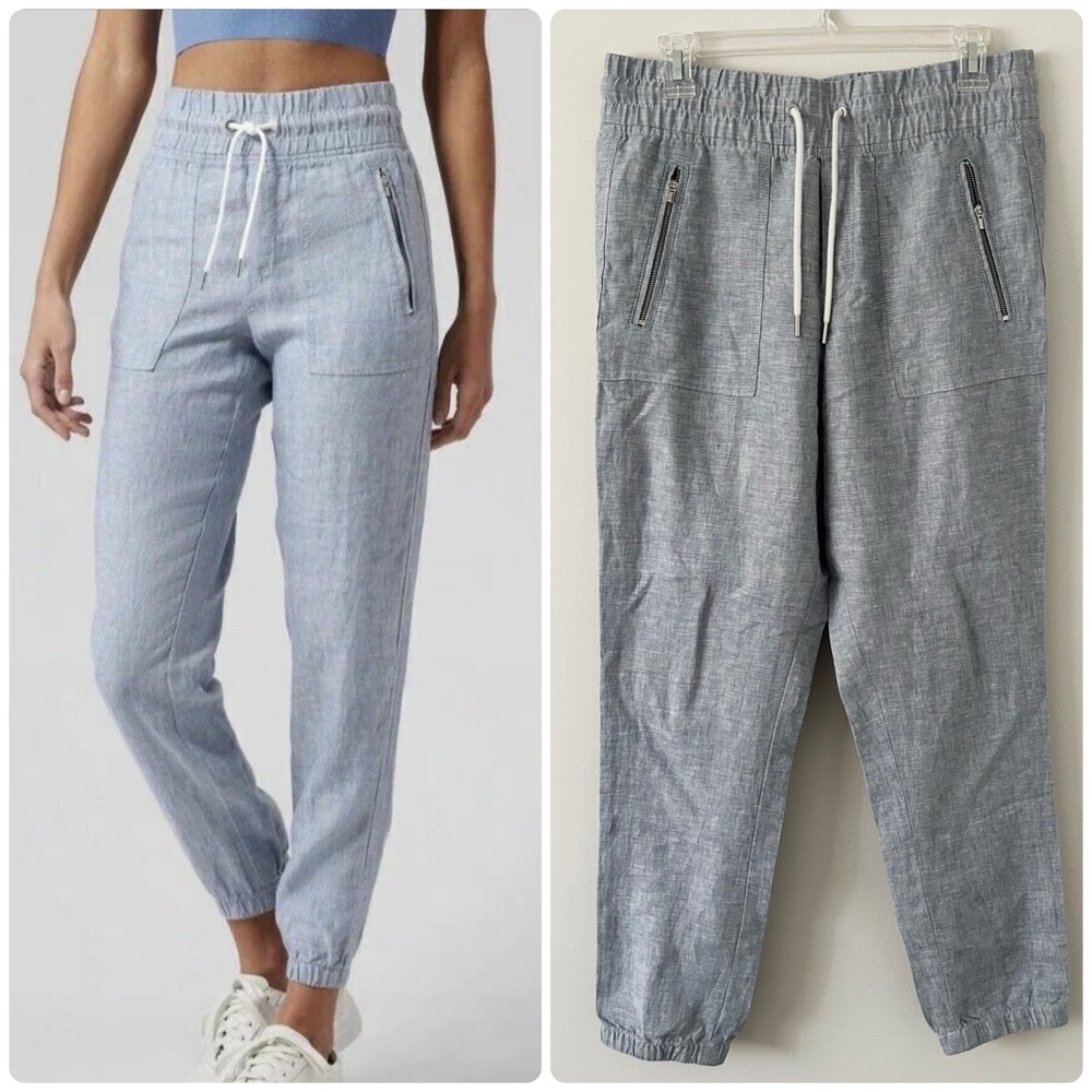 Athleta Cabo Linen Jogger Pant in Chambray Blue
